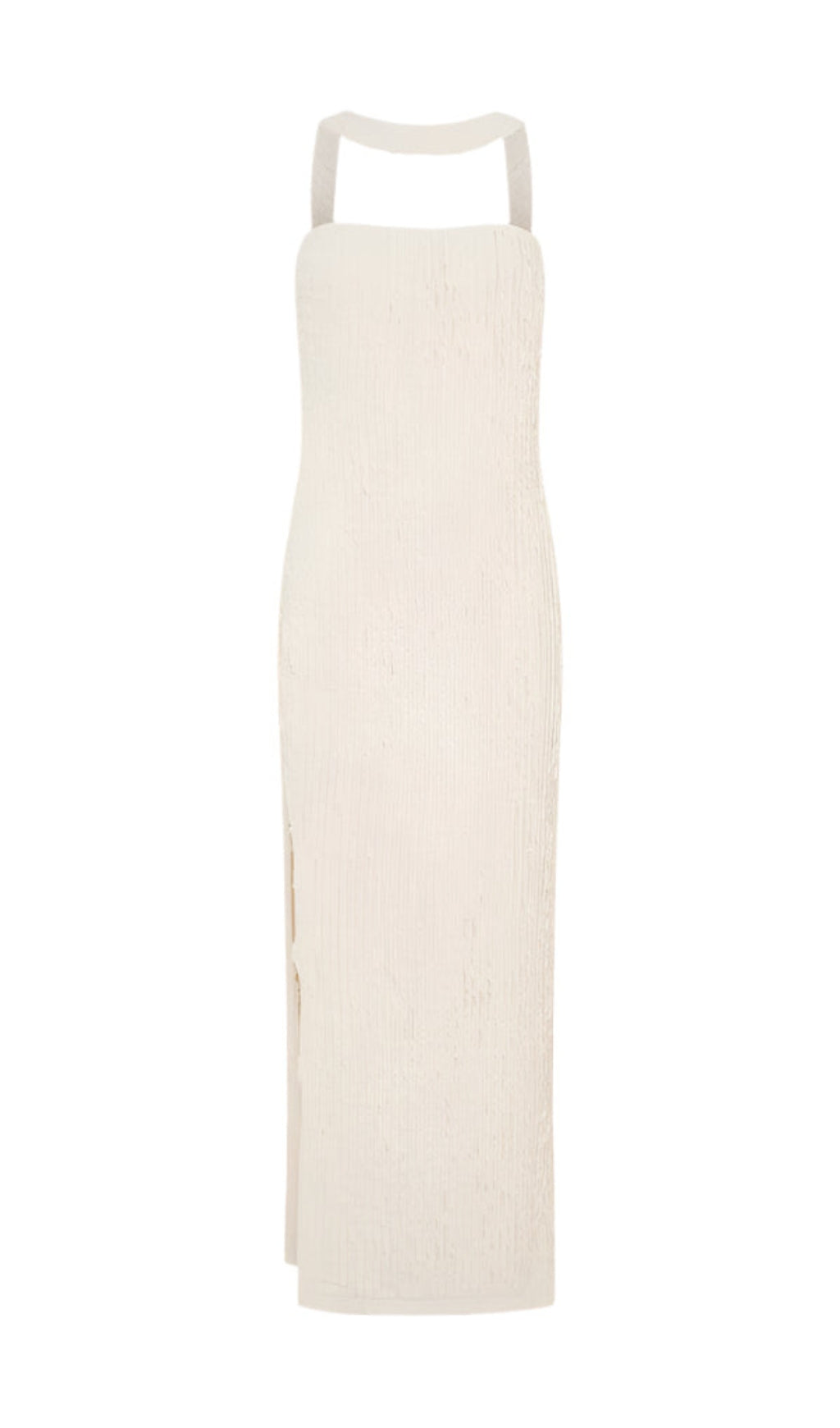 Neckholder-Maxikleid mit Schlitz und Trägern in Elfenbein