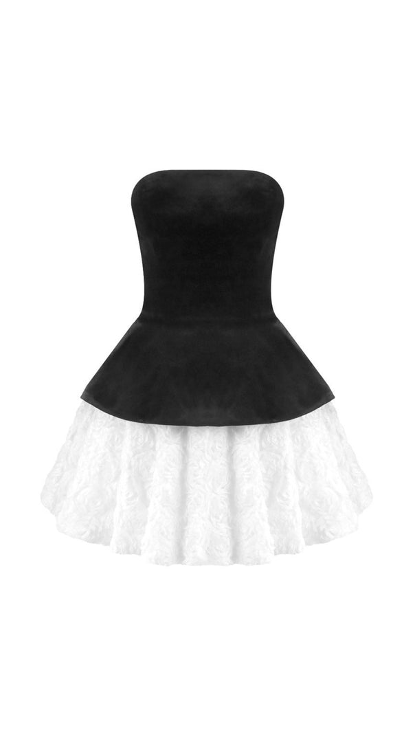AIIZIE PETAL-LAYERED VELVET TOP MINI SKIRT SUIT WITHOUT GLOVE - BLACK/WHITE - product image