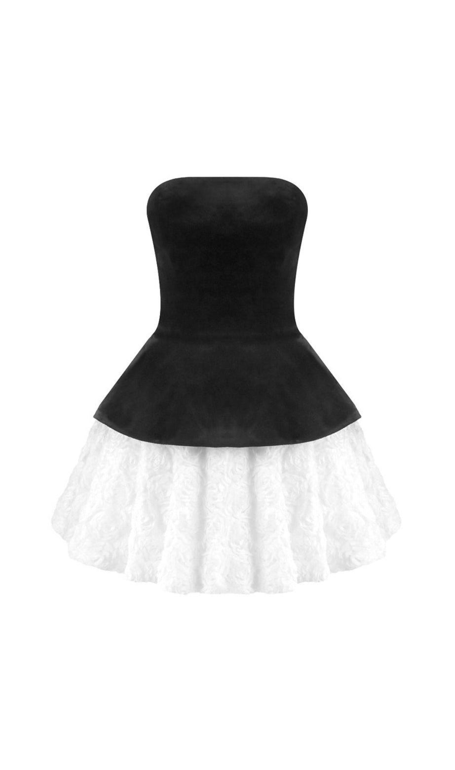 Petal-layered velvet top mini skirt suit without glove - black/white