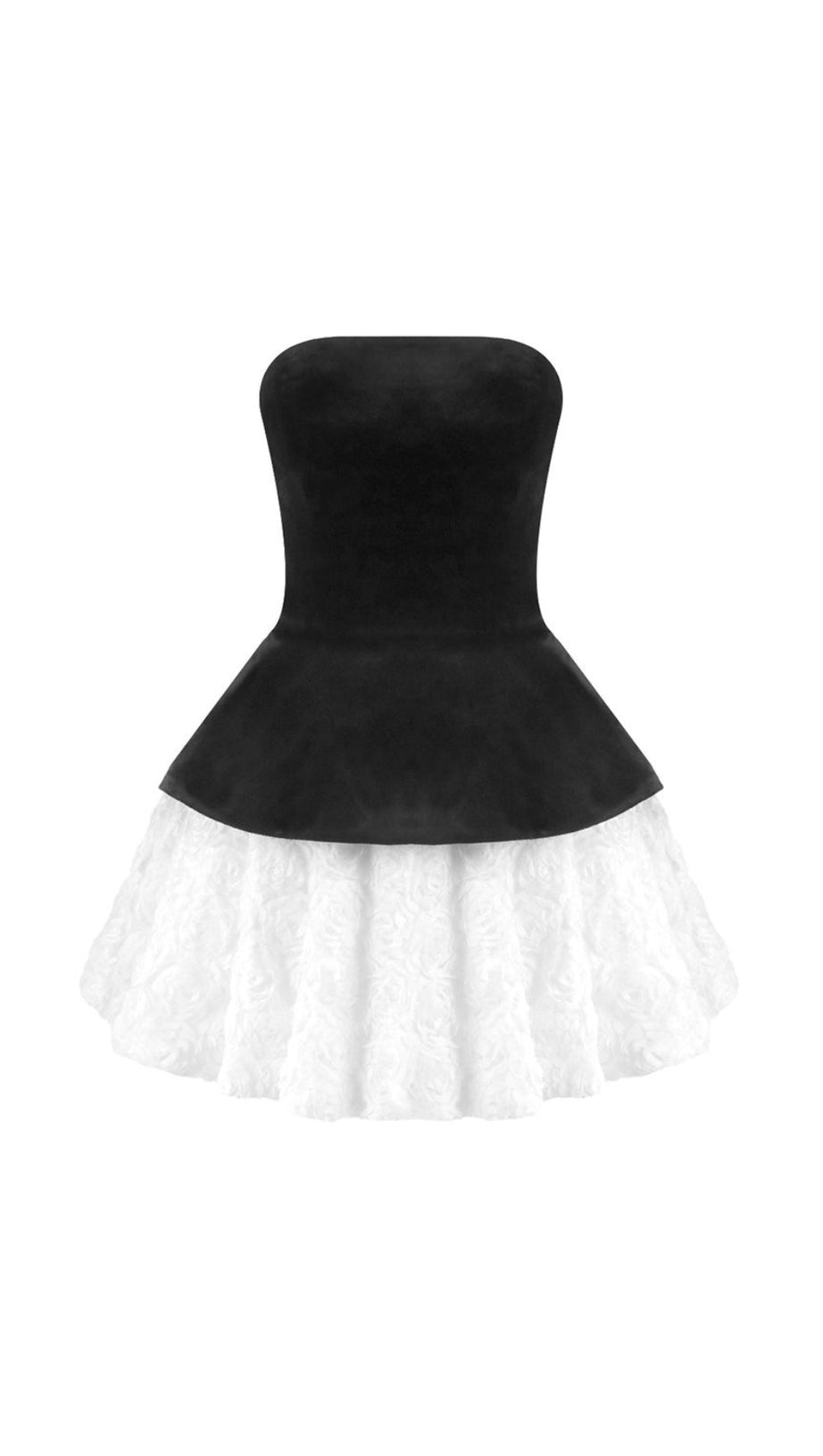 PETAL-LAYERED VELVET TOP MINI SKIRT SUIT WITHOUT GLOVE - BLACK/WHITE