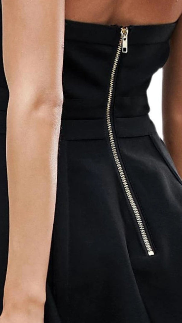 AIIZIE HALTER NECK BUCKLE STRAPS BANDAGE MINI DRESS IN BLACK - product image