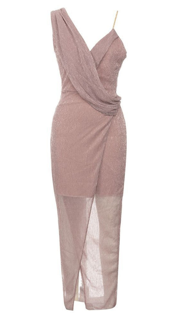 AIIZIE DRAPED MESH - INSERT ONE - SHOULDER DRESS IN LIGHT PINK - product image