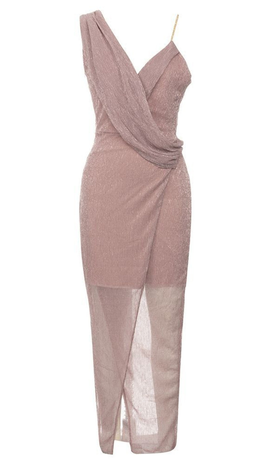 Draped Mesh - Insert One - Shoulder Dress in Light Pink