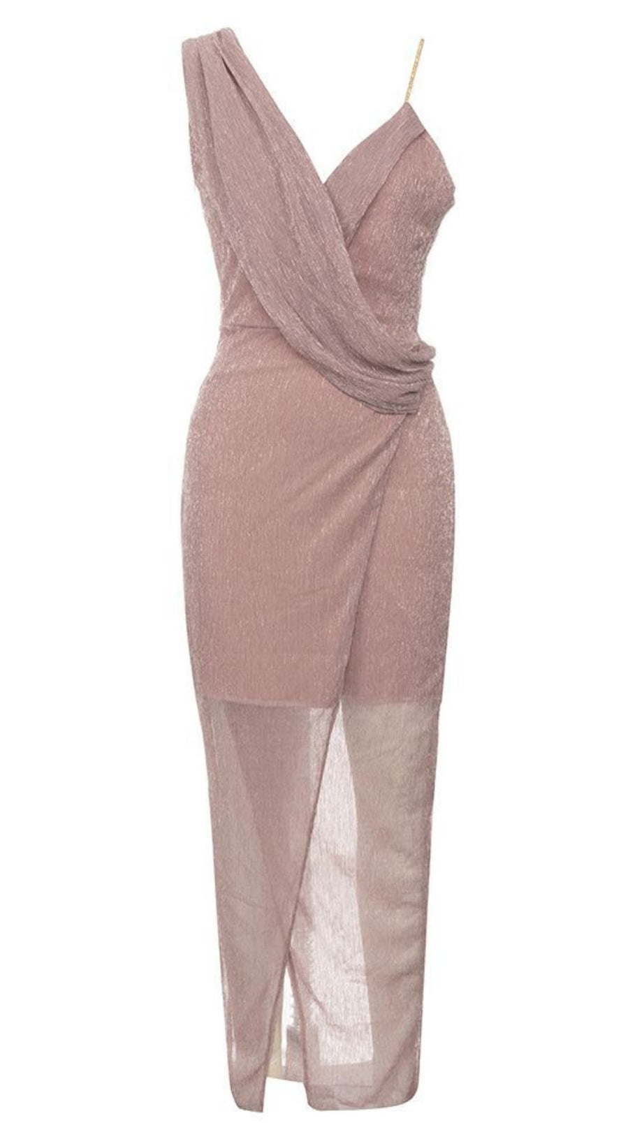 DRAPED MESH - INSERT ONE - SHOULDER DRESS IN LIGHT PINK