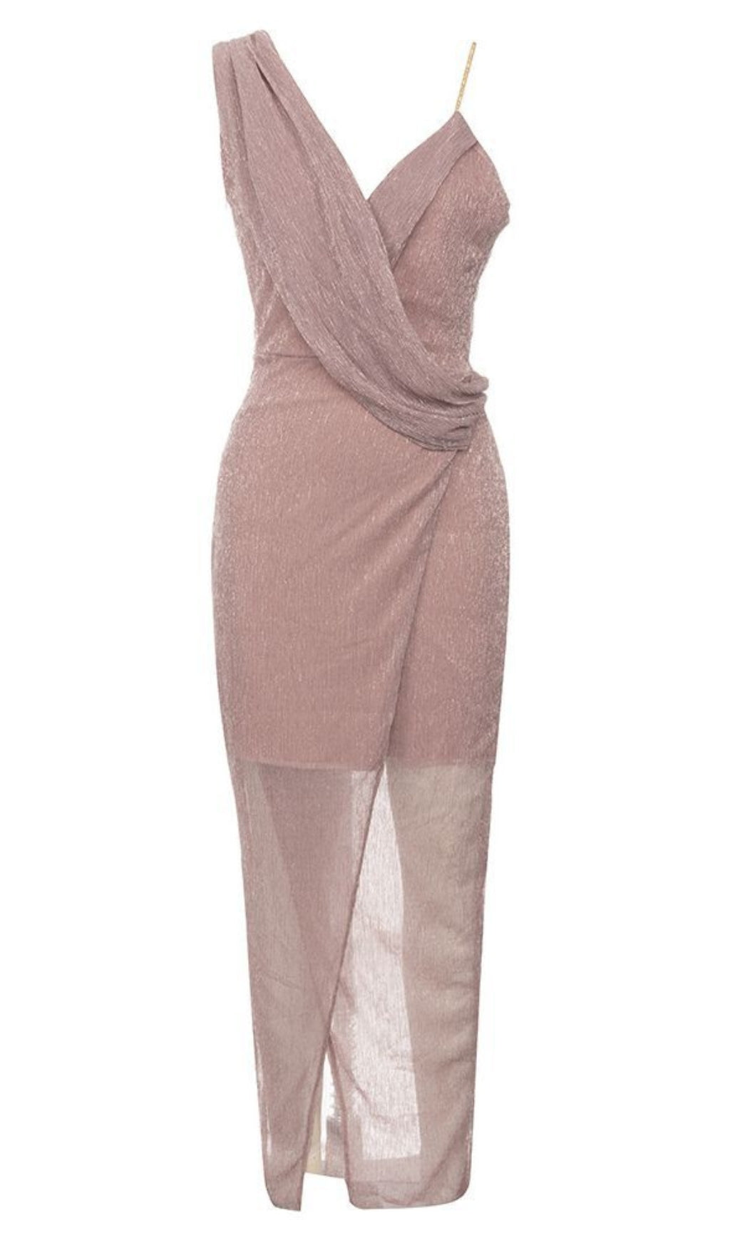 Drapiertes One-Shoulder-Kleid mit Netzeinsatz in Hellrosa