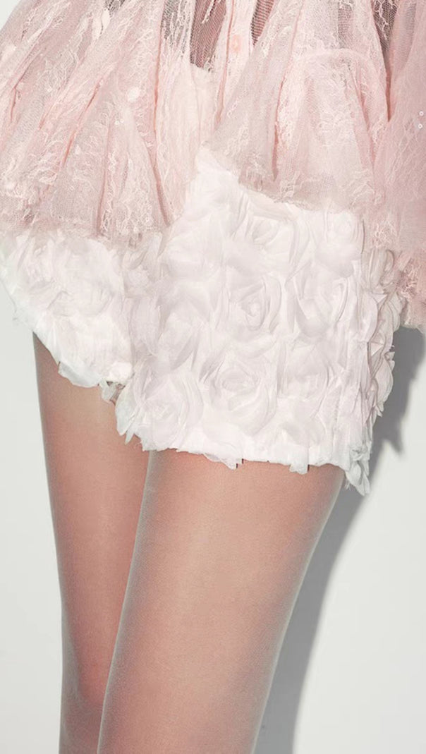 AIIZIE LACE TRUMPET SLEEVE SHIRT SHORT TWO-PIECE SET - product image