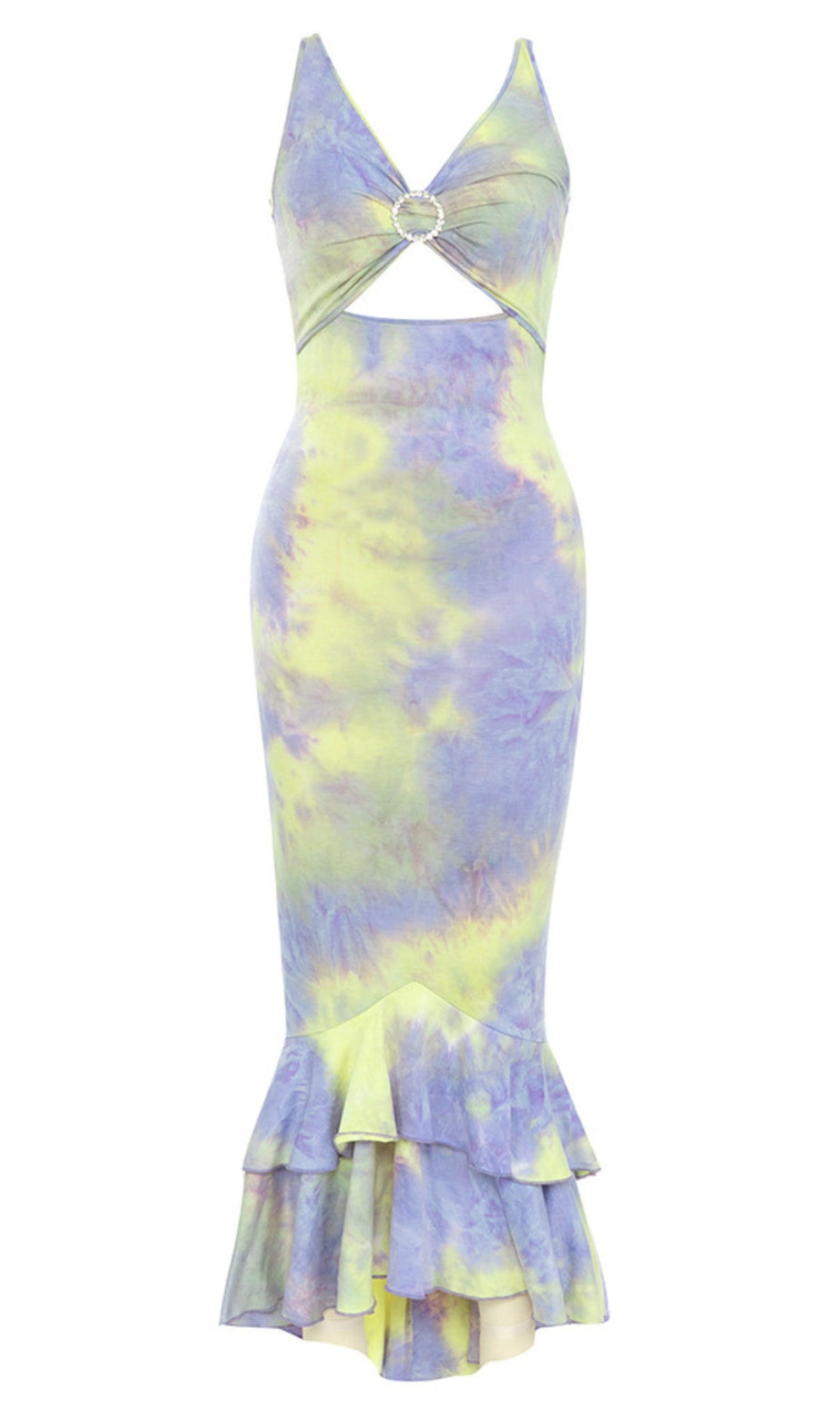 Tie - Dye Cutout Ruffled Mermaid Dress