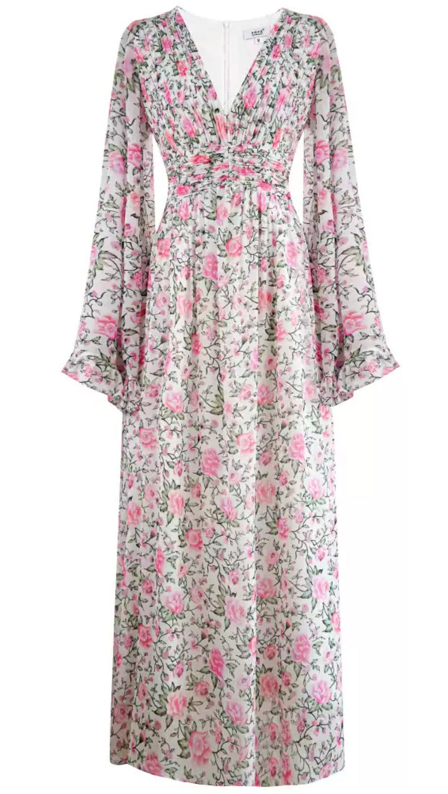 PinkPink – Geblümtes Chiffon-Maxikleid mit Glockenärmeln und V-Ausschnitt 