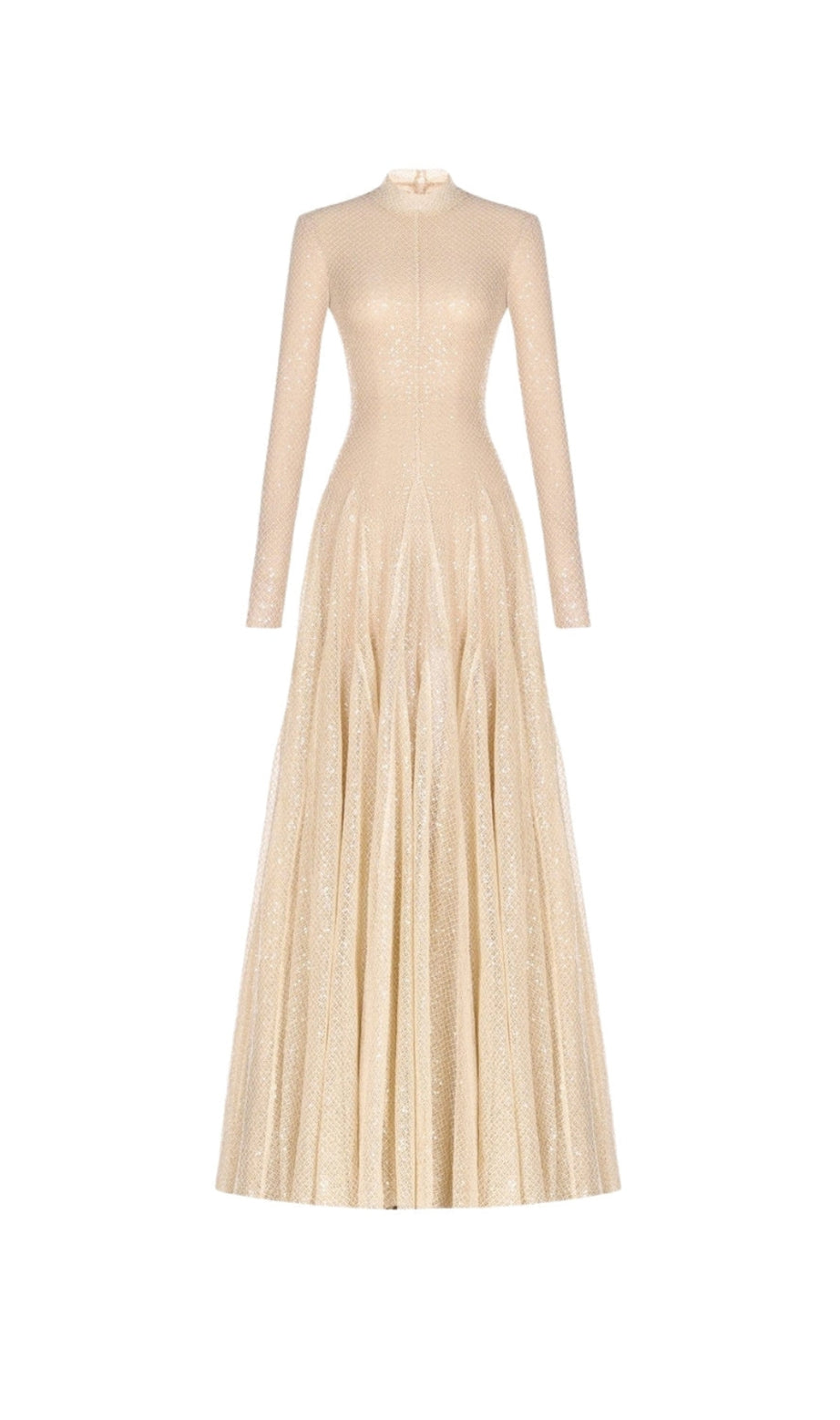 anila Beige mesh long sleeve slim maxi dress