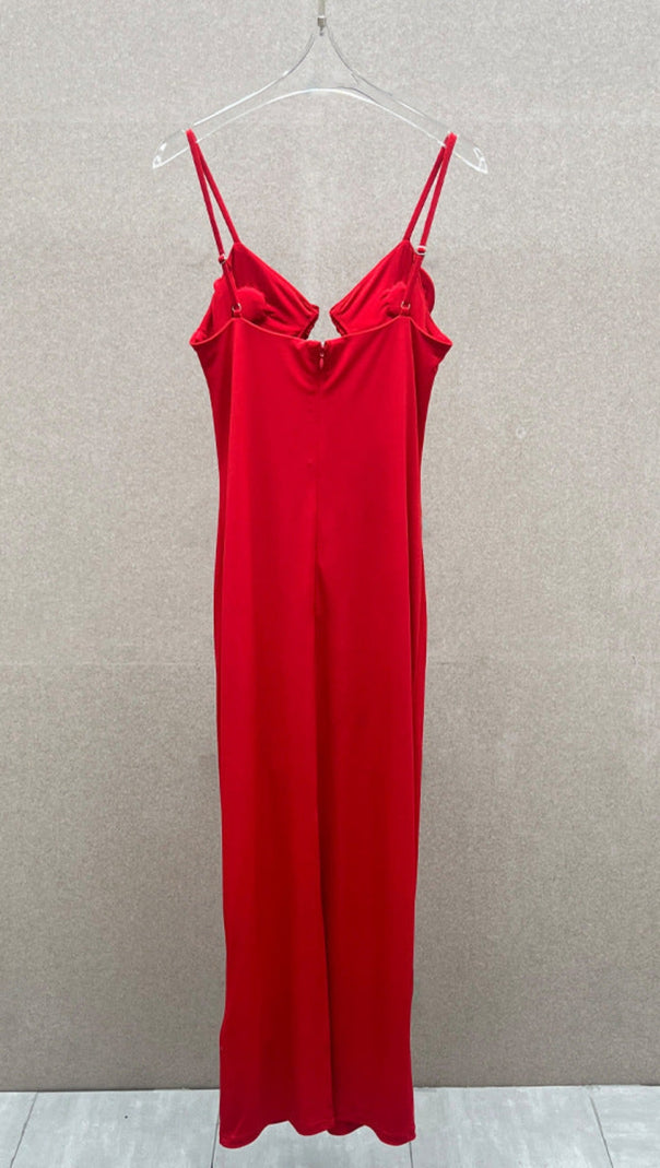 AIIZIE ROSE APPLIQUÉ STRAPPY MAXI DRESS IN RED - product image