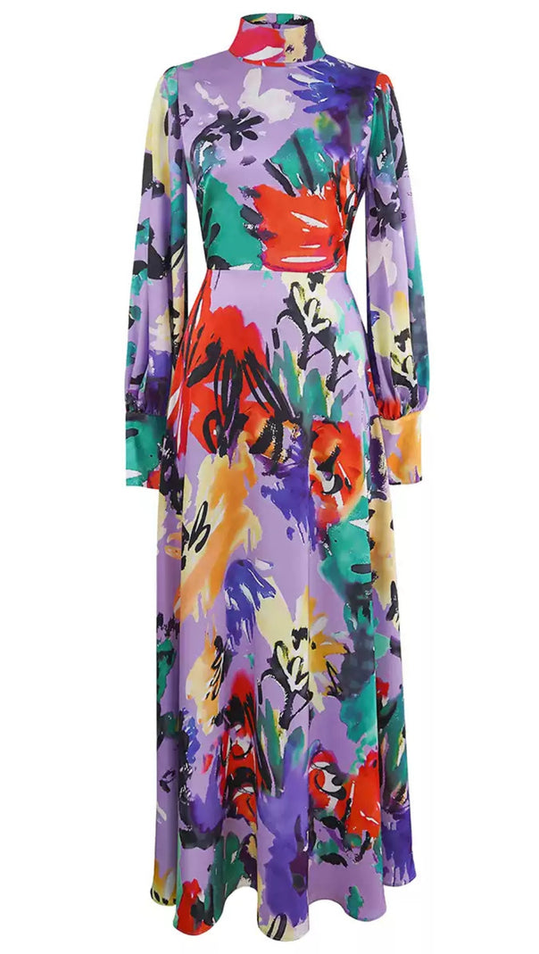 AIIZIE PURPLE - BASED COLORFUL PRINTED MAXI DRESS WITH LONG SLEEVES - product image