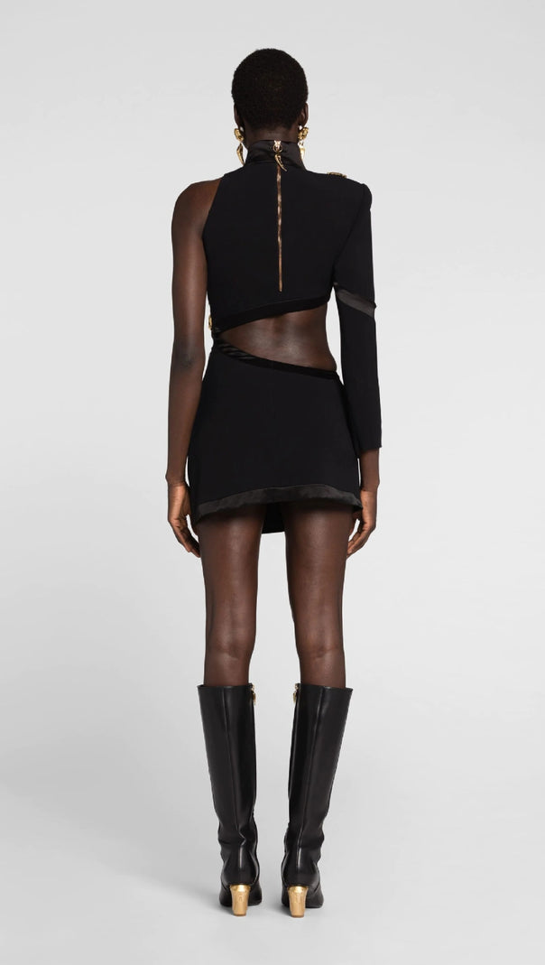 AIIZIE CUT - OUT GOLD - ACCENT ASYMMETRIC MINI DRESS IN BLACK - product image