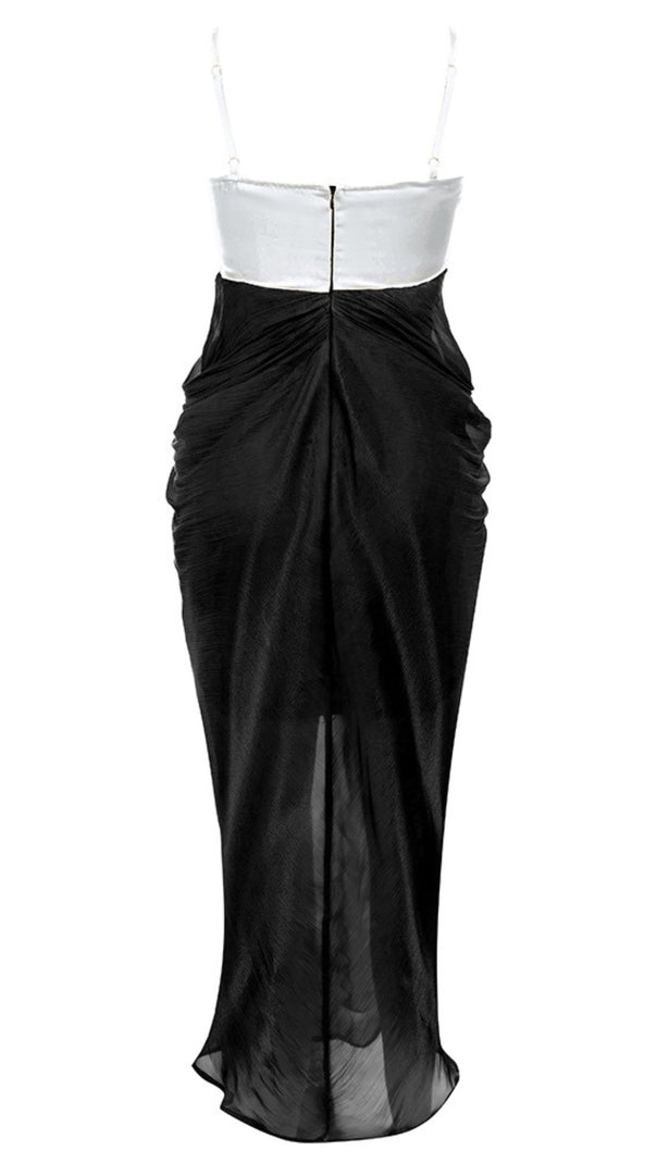 AIIZIE RUCHED CHIFFON MIDI DRESS IN BLACK AND WHITE - product image
