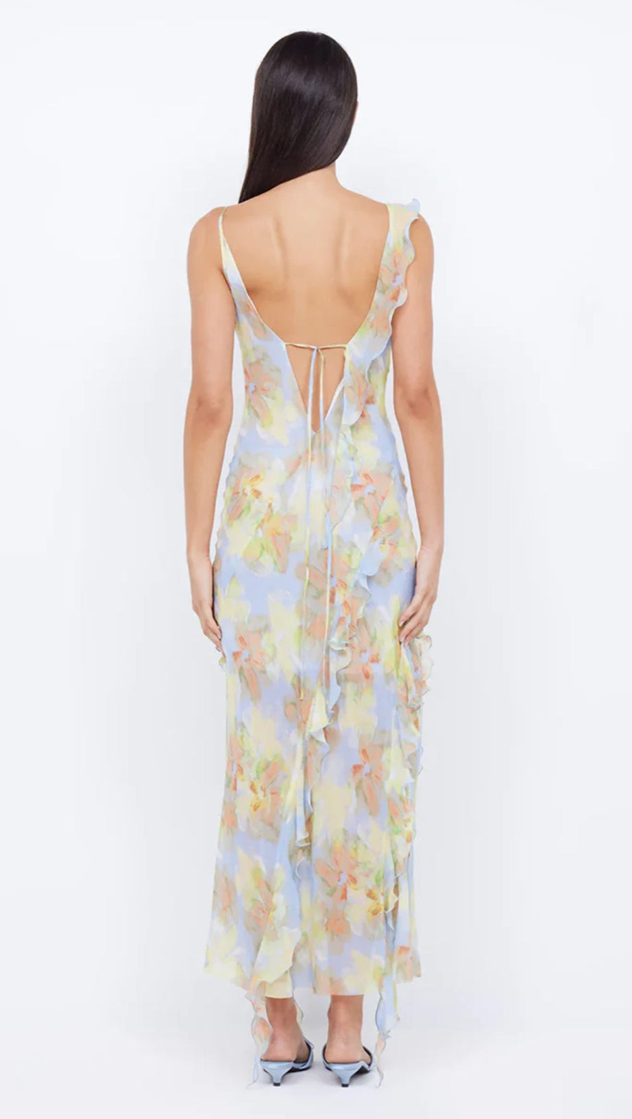 CECILIA CHIFFON RUFFLES MAXI DRESS IN BLUE