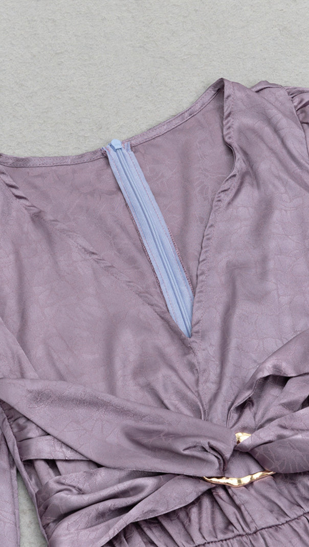 AIIZIE V - NECK BELTED BROCADE LONG - SLEEVE IN PURPLE - product image