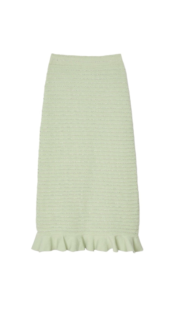 AIIZIE RHINESTONE KNIT MAXI SKIRT IN ALMOND GREEN - product image