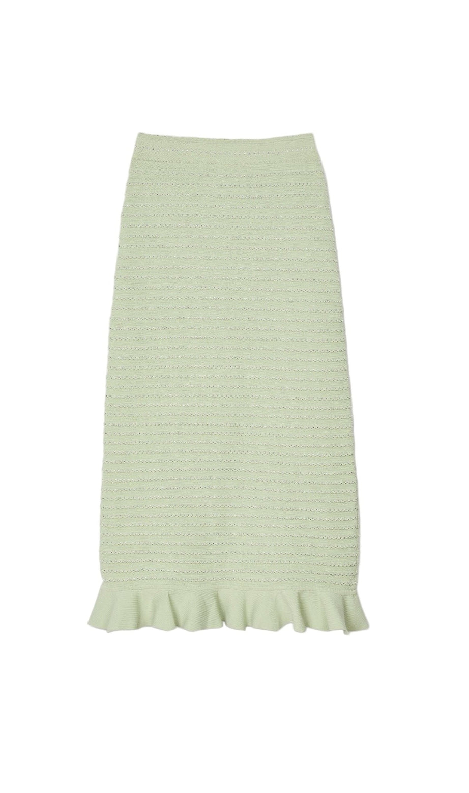 Gonna lunga in maglia con strass color verde mandorla