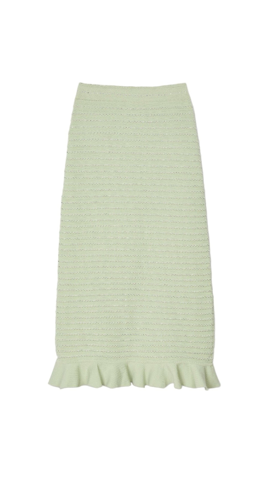 RHINESTONE KNIT MAXI SKIRT IN ALMOND GREEN