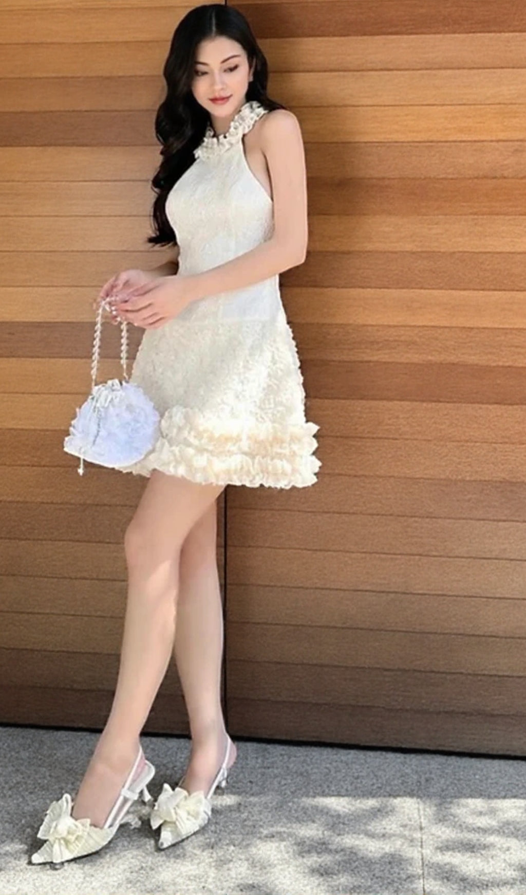 AIIZIE SUMMER SLEEVELESS RUFFLE COLLAR JACQUARD MINI DRESS - product image