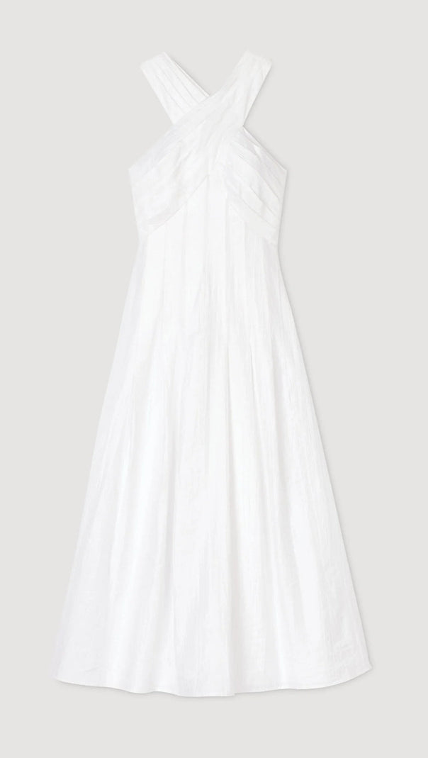 AIIZIE HIGH CROSSOVER V-NECK PLEATED MAXI DRESS IN WHITE - product image