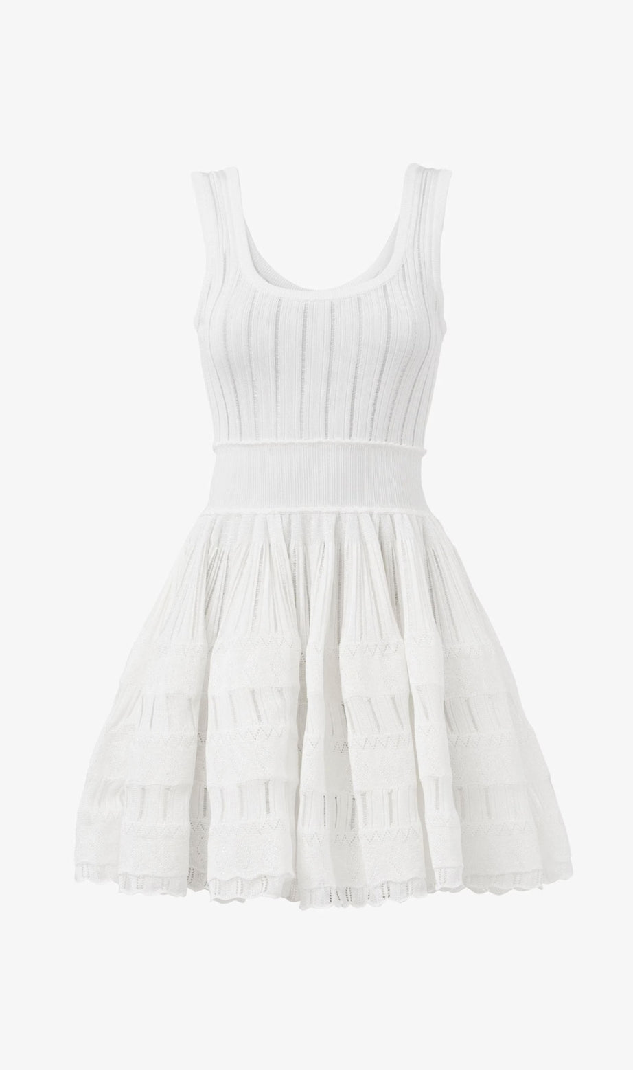 ribbed pointelle knit mini dress in white
