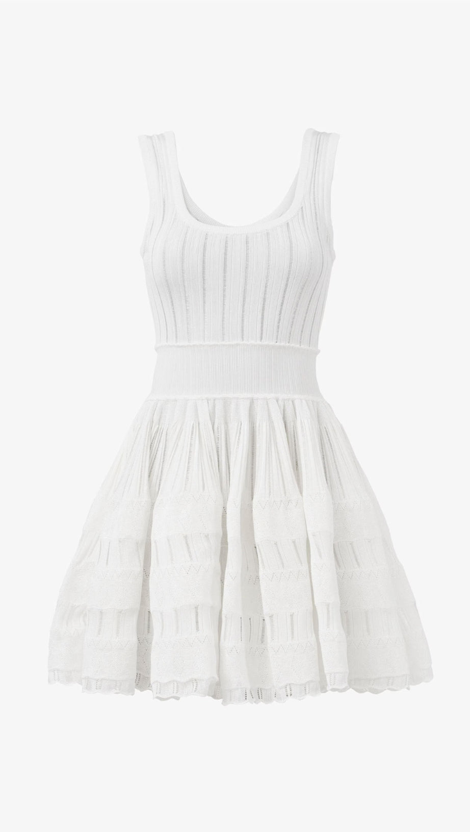 RIBBED POINTELLE KNIT MINI DRESS IN WHITE