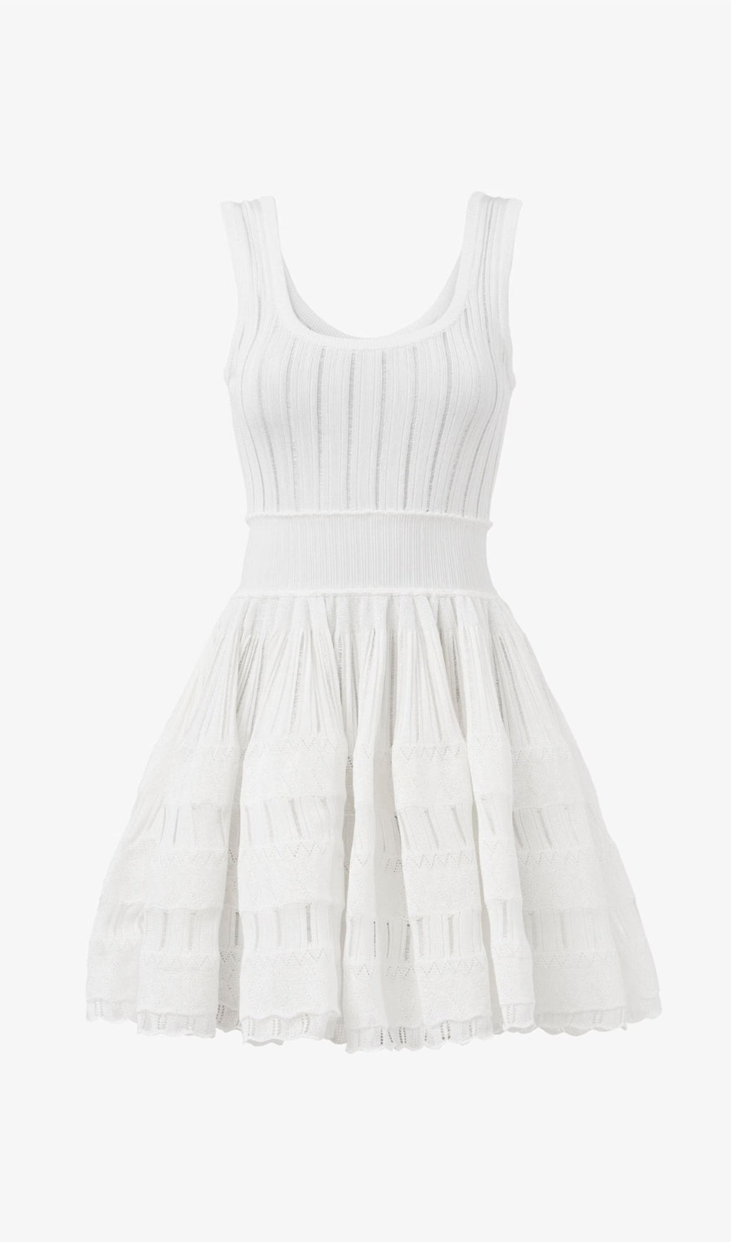 RIBBED POINTELLE KNIT MINI DRESS IN WHITE