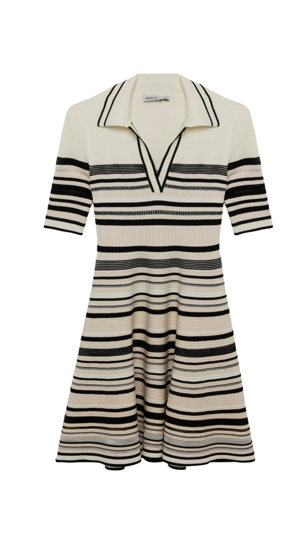 AIIZIE DESSIE STRIPED KNITTED MINI DRESS IN BLACK STRIPE - product image