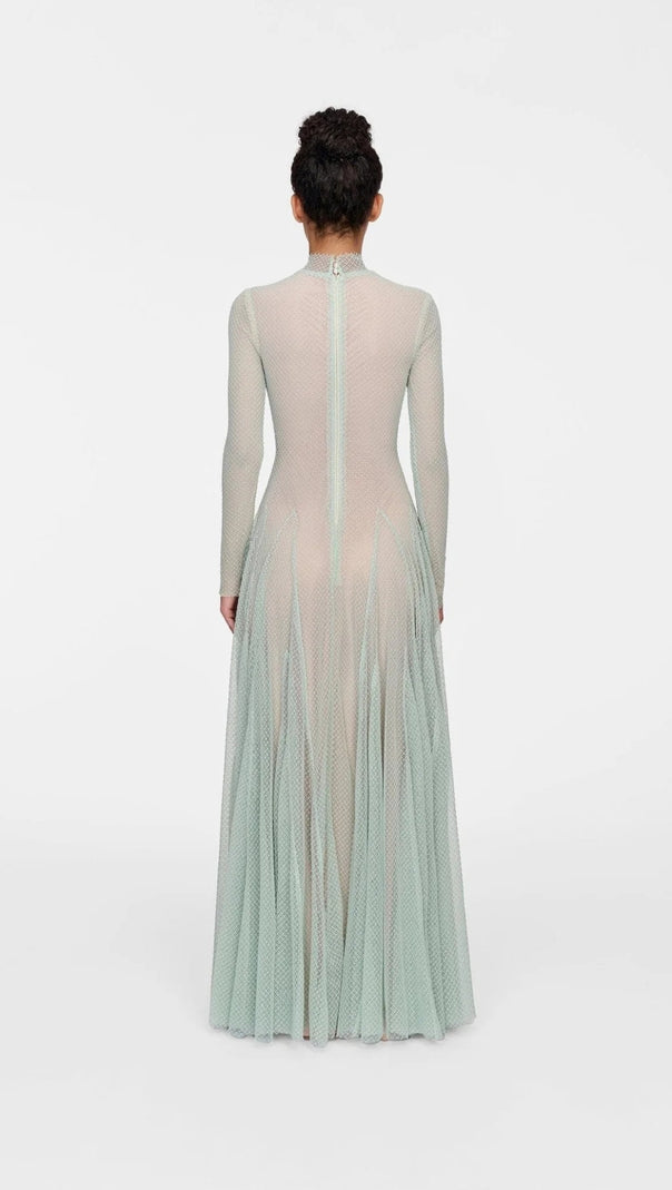 AIIZIE ANILA MINT MESH LONG SLEEVE SLIM MAXI DRESS - product image