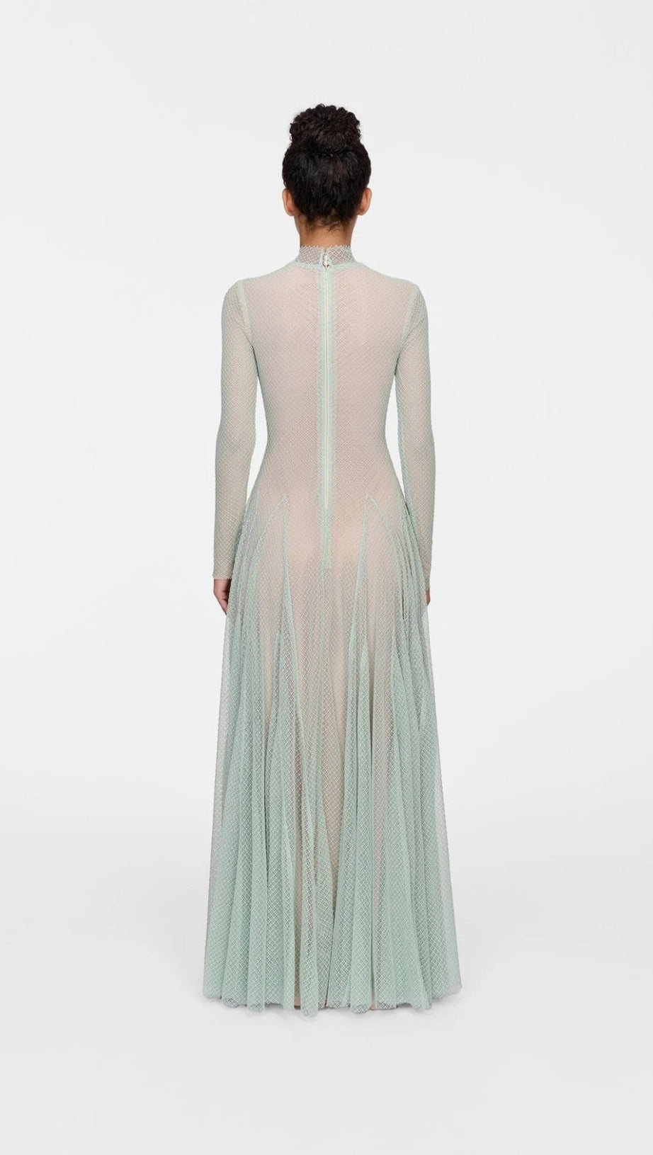 ANILA MINT MESH LONG SLEEVE SLIM MAXI DRESS