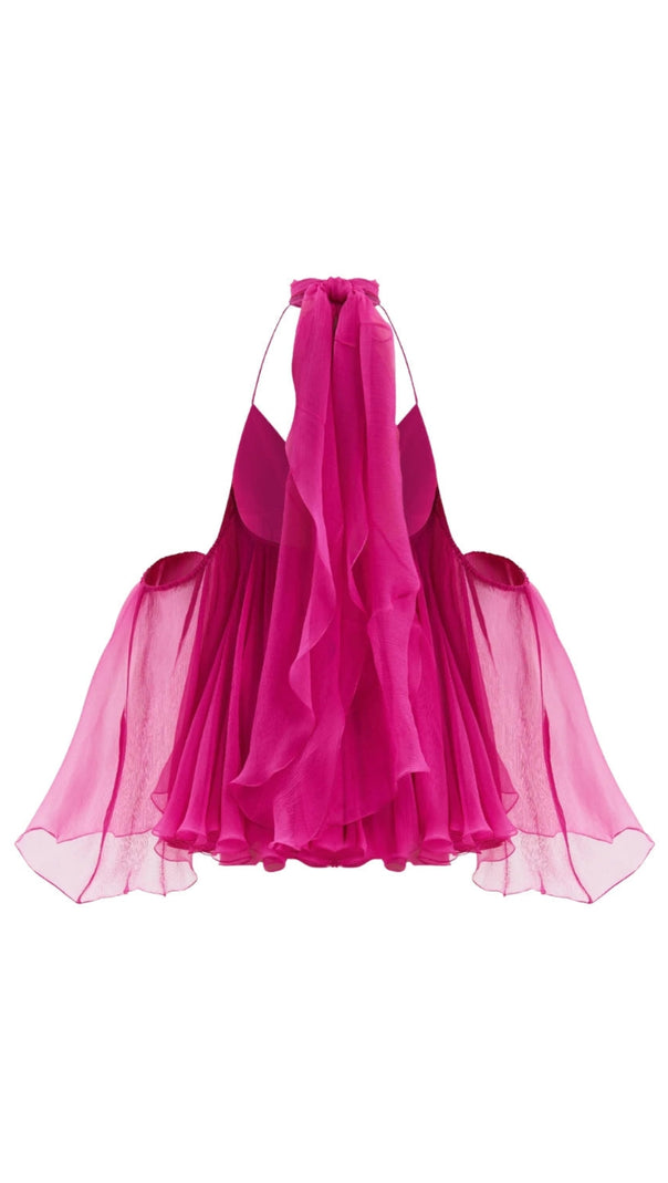AIIZIE ERICA HALTER NECK LACE-UP BACKLESS MINI DRESS - FUCHSIA - product image