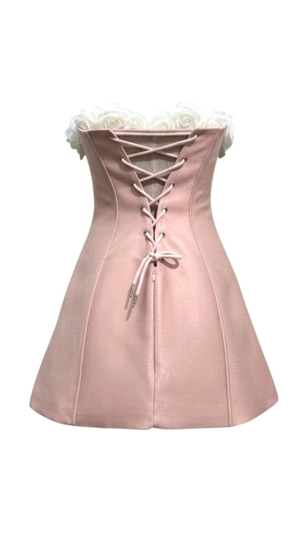 AIIZIE GLADYS STRAPLESS 3D FLORAL CORSET A-LINE DRESS IN PINK - product image