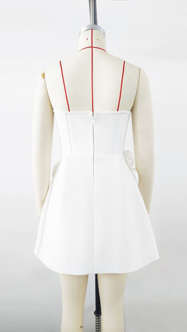 AIIZIE STRAPLESS FLOWER BANDAGE MINI DRESS IN WHITE - product image