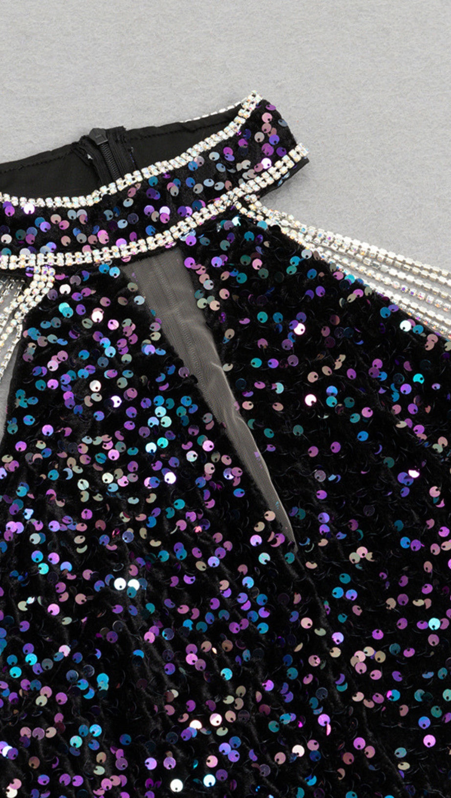 GLITTER HALTER NECK RHINESTONE - STRAP MERMAID GOWN IN BLACK