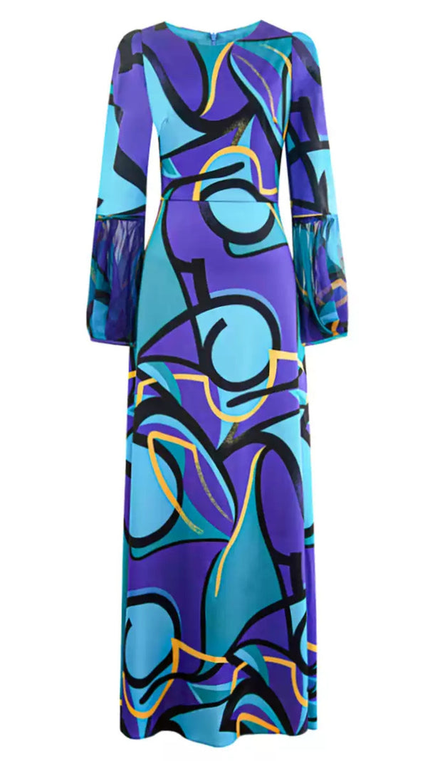 AIIZIE ELEGANT ABSTRACT - PRINTED MAXI DRESS WITH SHEER SLEEVE DETAILS - product image