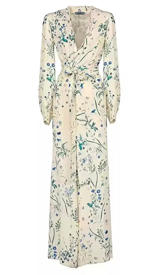 AIIZIE FLORAL PRINT WRAP JUMPSUIT WITH LONG SLEEVES AND WAIST BELT - product image