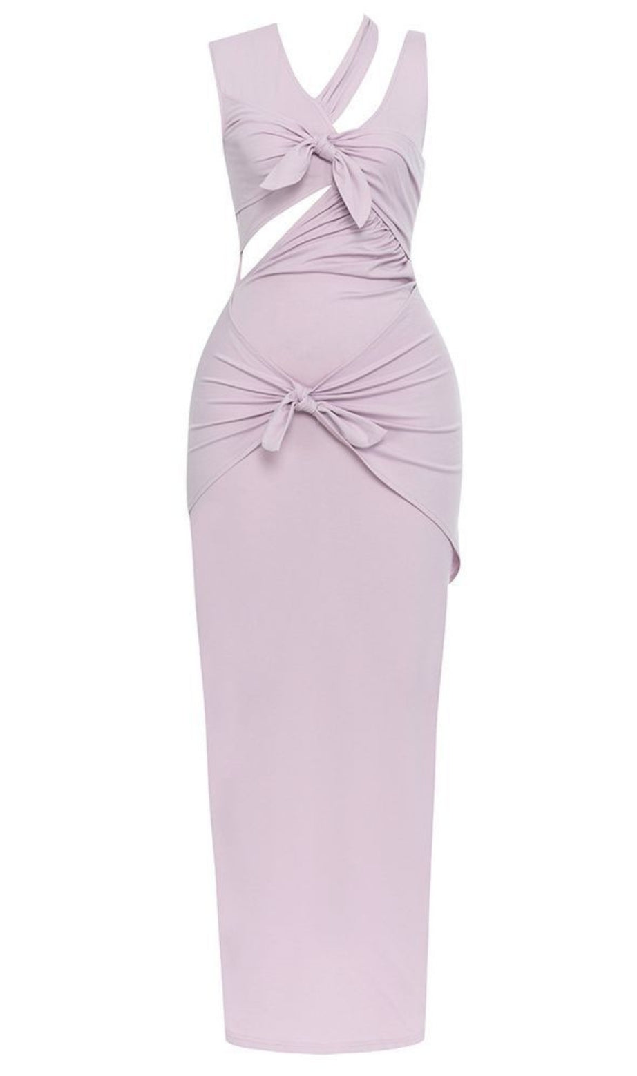 Cut - Out Bow - Detailed Midi Dress in Lilac