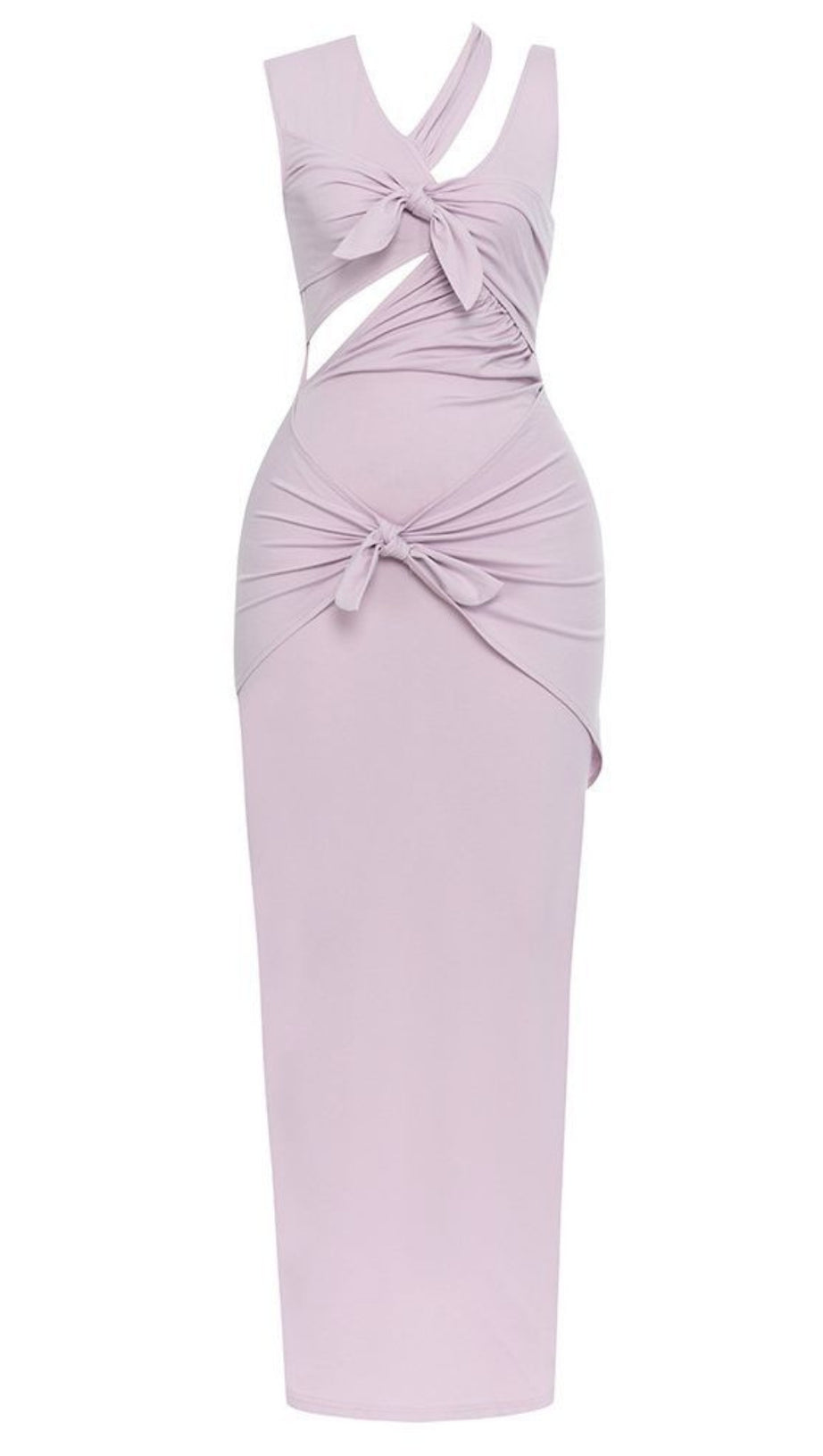 CUT - OUT BOW - DETAILED MIDI DRESS IN LILAC