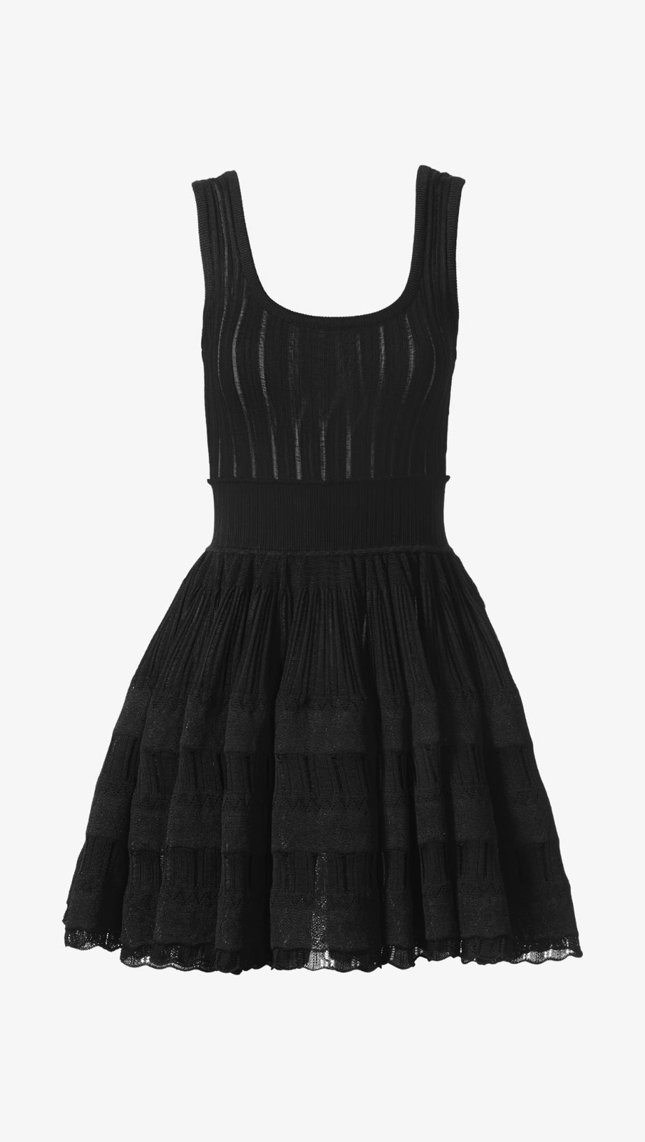 RIBBED POINTELLE KNIT MINI DRESS IN BLACK