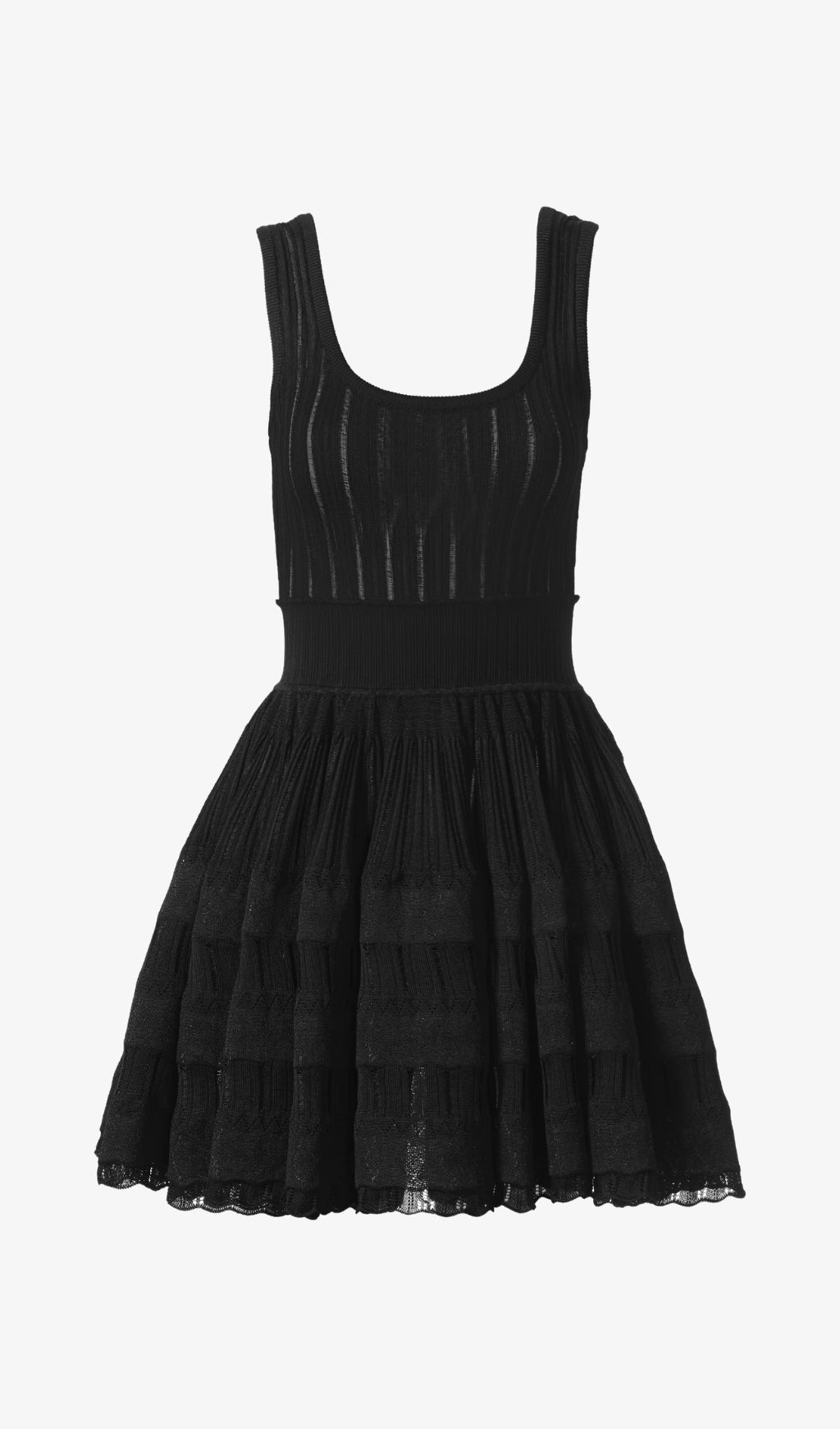 RIBBED POINTELLE KNIT MINI DRESS IN BLACK