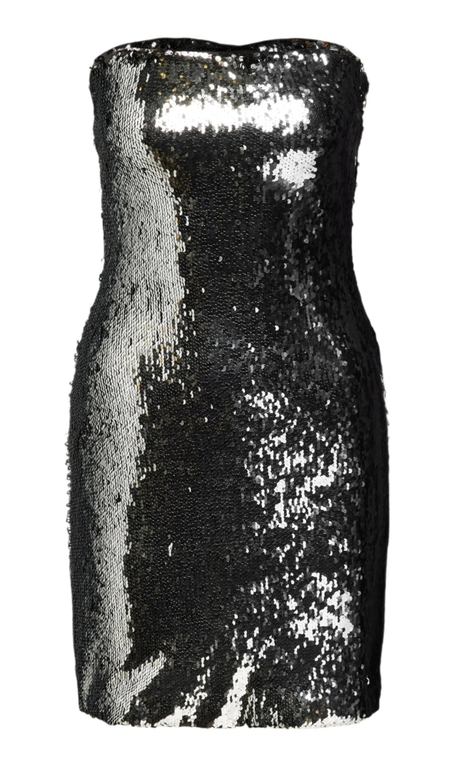 Off-Shoulder sequin embellished mini dress in silver