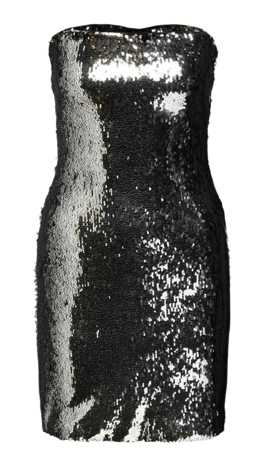 OFF-SHOULDER SEQUIN EMBELLISHED MINI DRESS IN SILVER