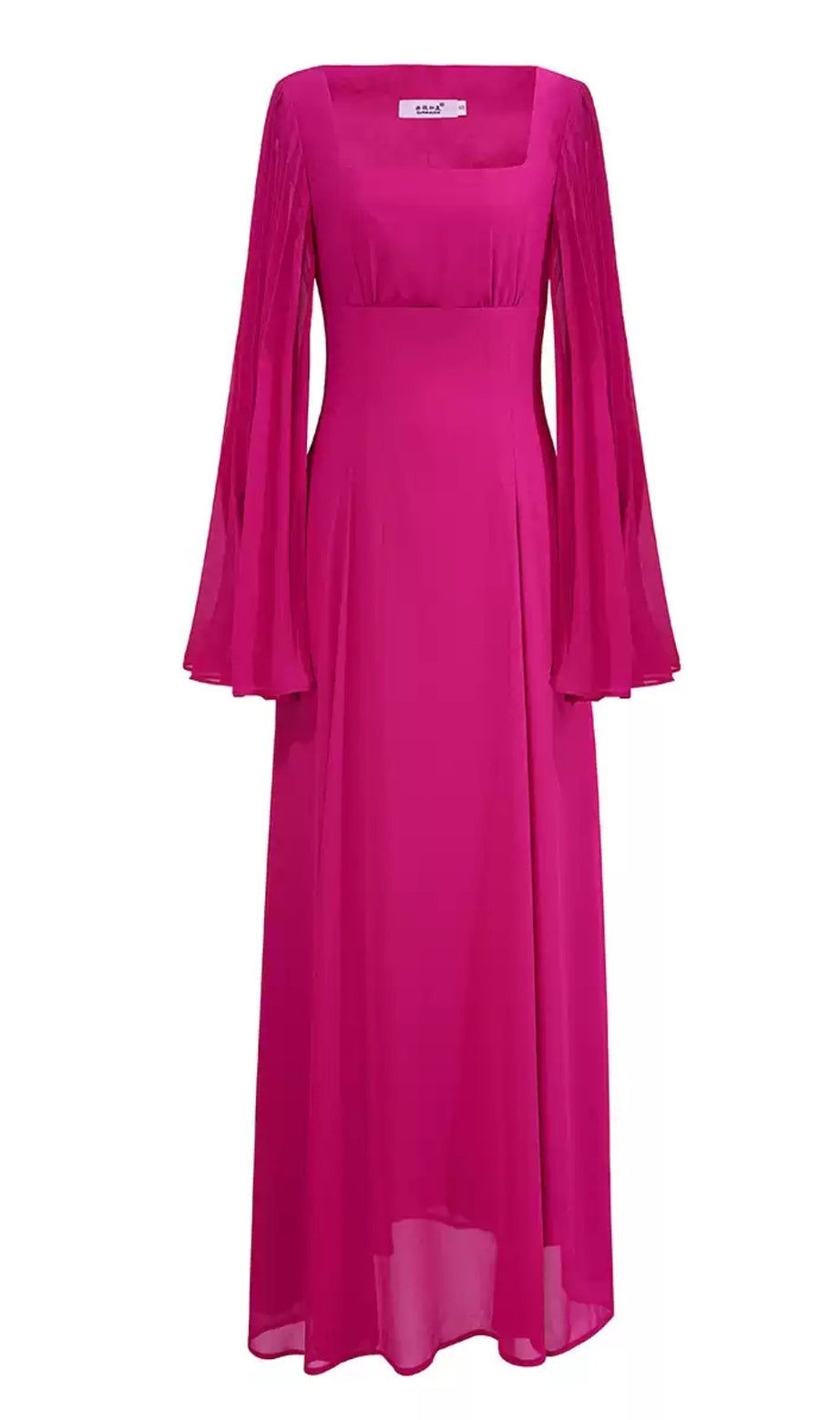 Elegantes fuchsiafarbenes Maxikleid mit transparenten Glockenärmeln 