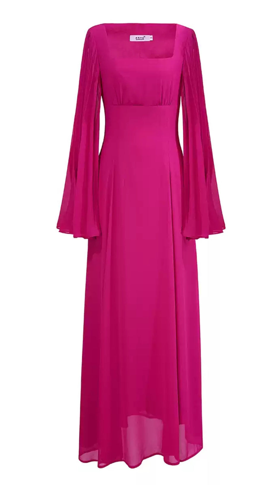 ELEGANT FUCHSIA MAXI DRESS WITH SHEER BELL SLEEVES