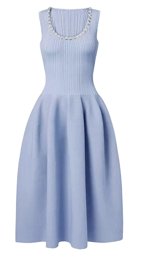 AIIZIE BLUE RIBBED KNIT DIAMANTE MIDI DRESS - product image