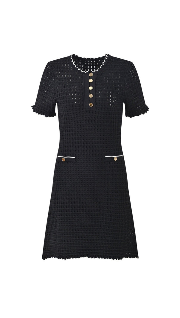 AIIZIE SIMONA HOLLOW KNIT MINI DRESS IN BLACK - product image