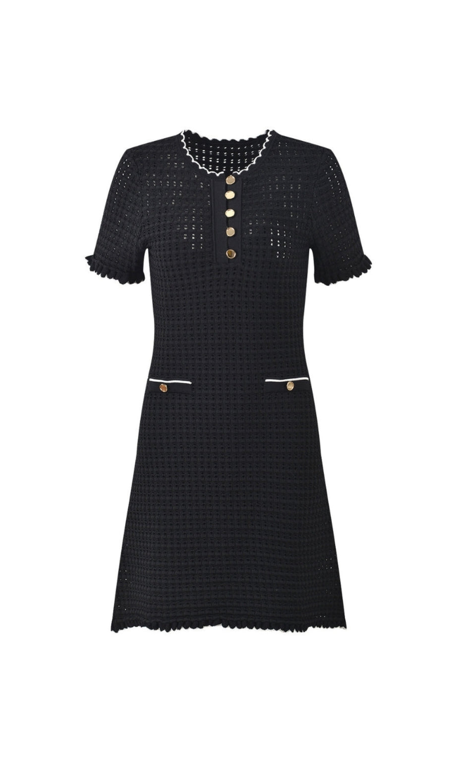 simona hollow knit Mini dress in black