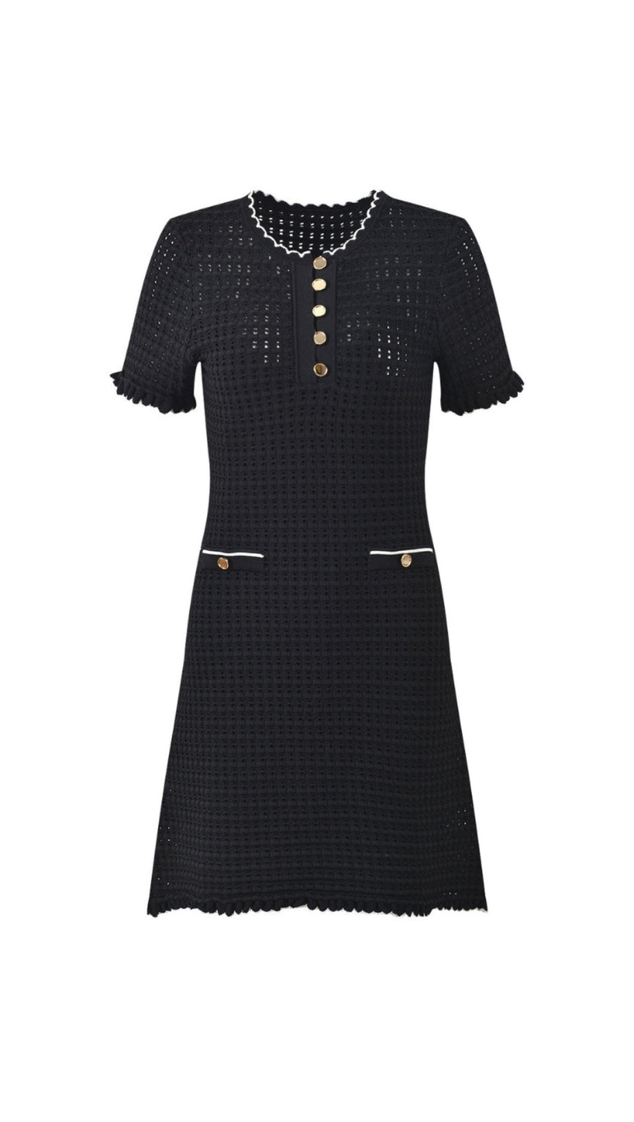 SIMONA HOLLOW KNIT MINI DRESS IN BLACK