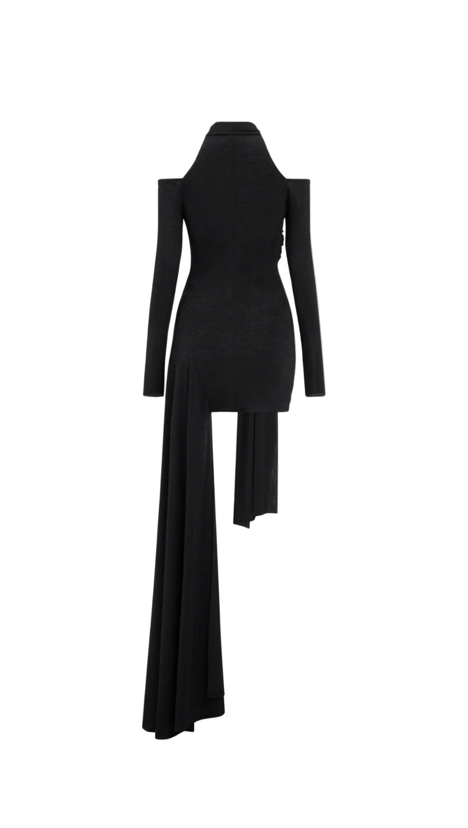 MINI ABITO ADERENTE NERO CON SPALLE SCOPERTE E MANTELLA