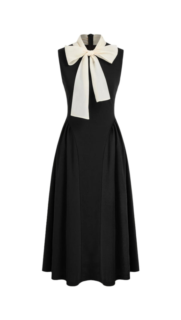 AIIZIE TWO TONE BOW TIE RUFFLE MIDI DRESS - product image
